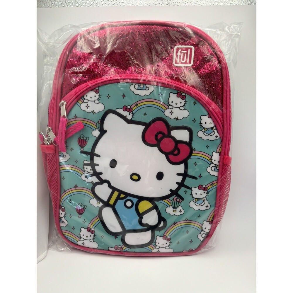Sanrio Hello Kitty Backpack 12" glitter pink and teal perfect for School/Travel